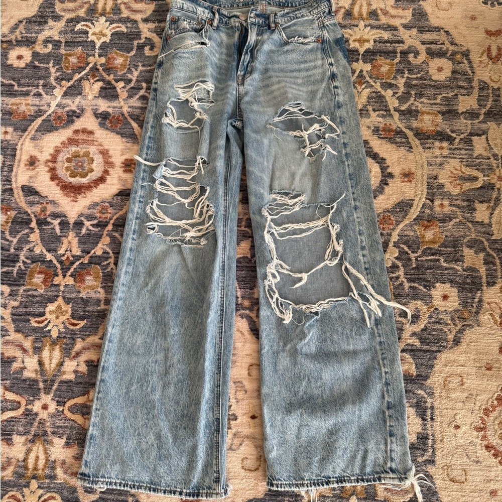 American Eagle Distressed Wide Leg Denim